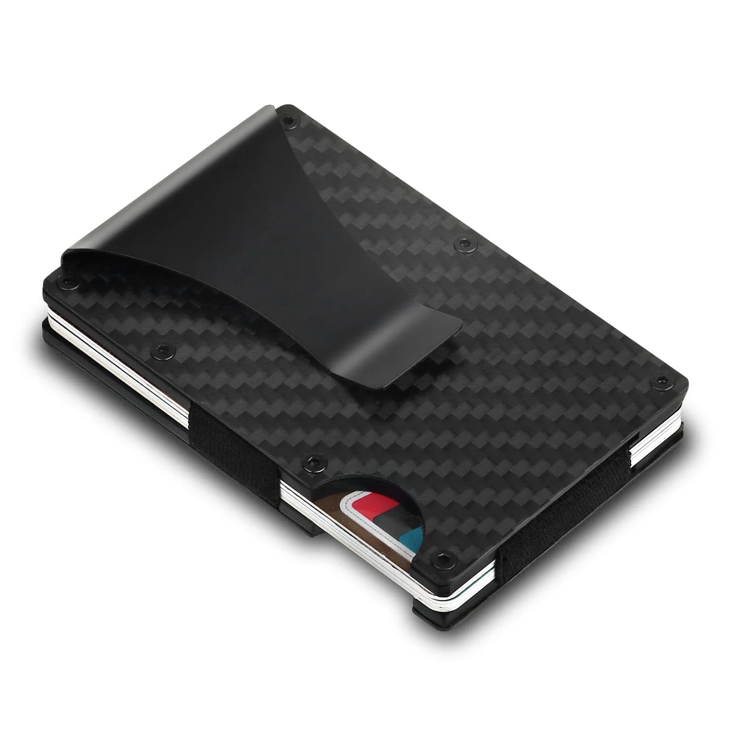 Credit Card Holder with Cash Clip Carbon Fiber RFID Blocking Scan for Men