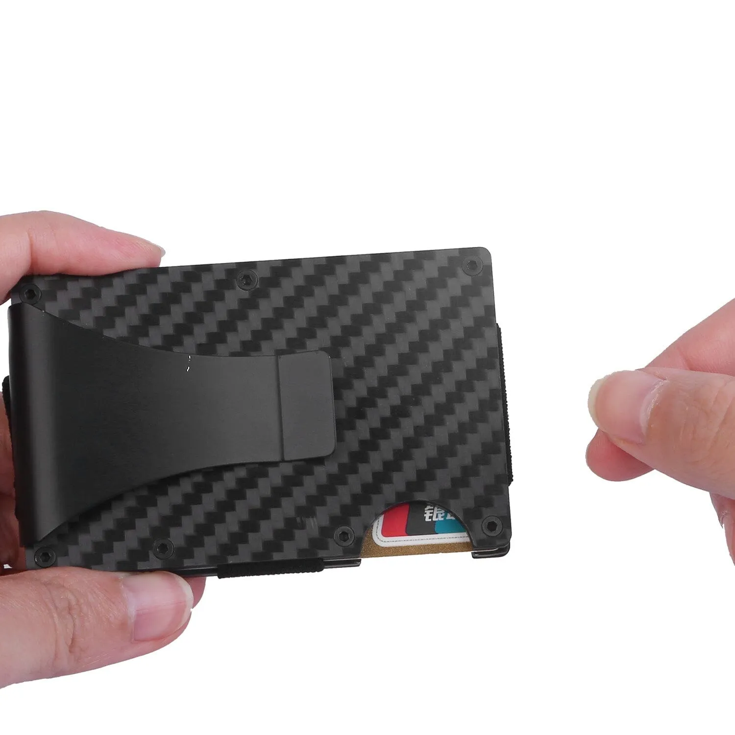 Credit Card Holder with Cash Clip Carbon Fiber RFID Blocking Scan for Men