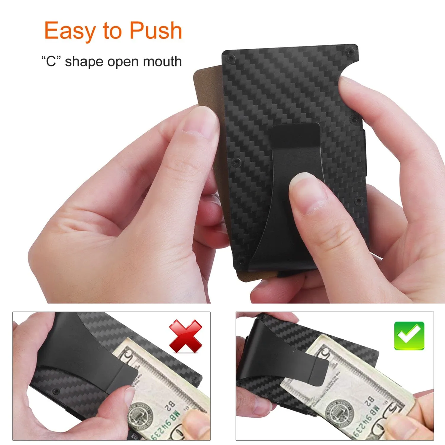 Credit Card Holder with Cash Clip Carbon Fiber RFID Blocking Scan for Men