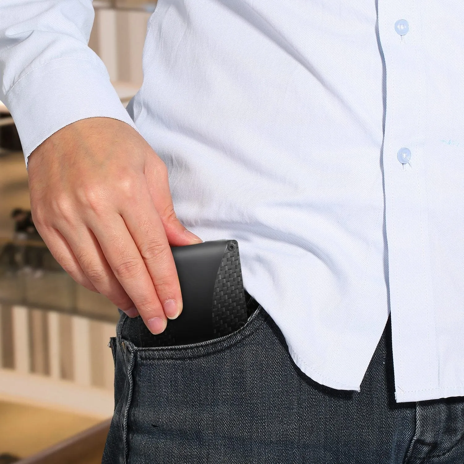 Credit Card Holder with Cash Clip Carbon Fiber RFID Blocking Scan for Men