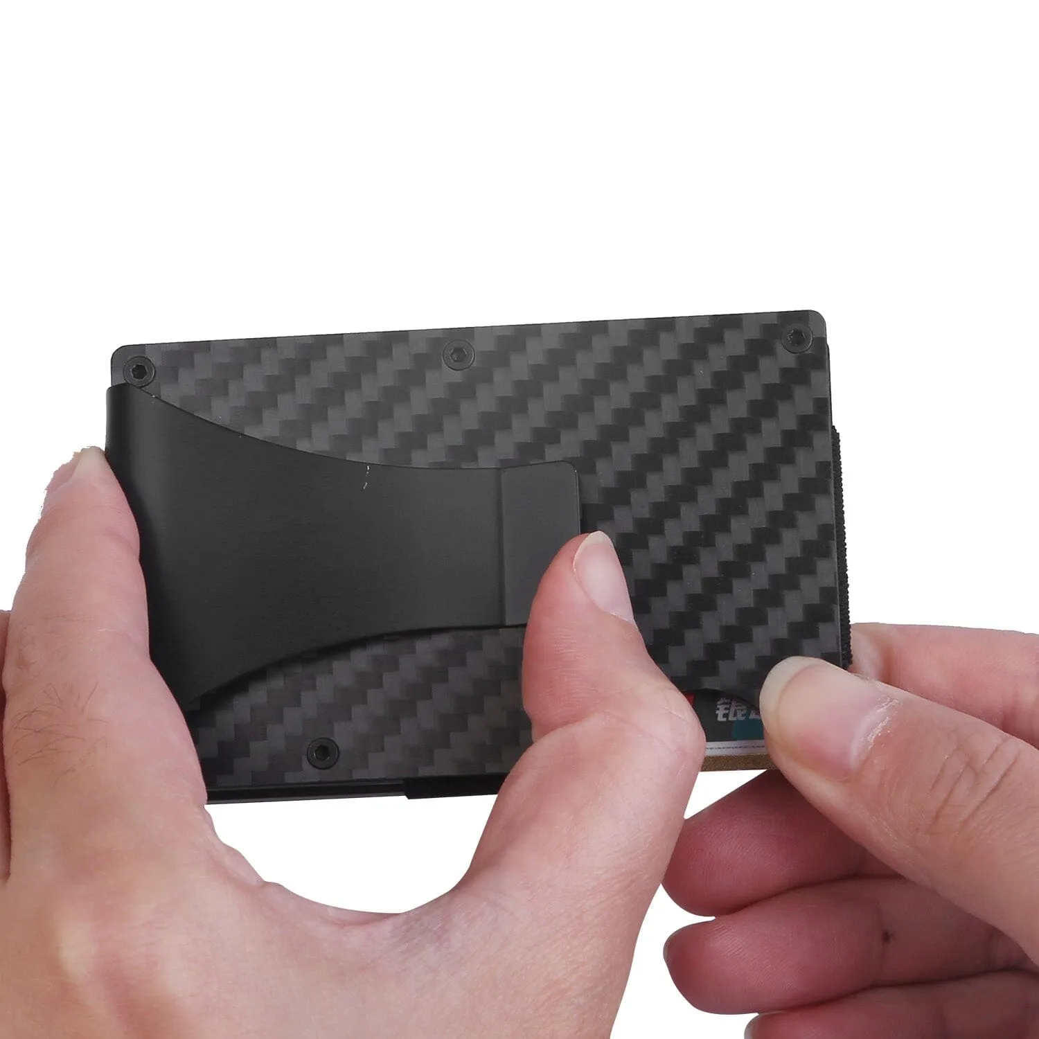 Credit Card Holder with Cash Clip Carbon Fiber RFID Blocking Scan for Men