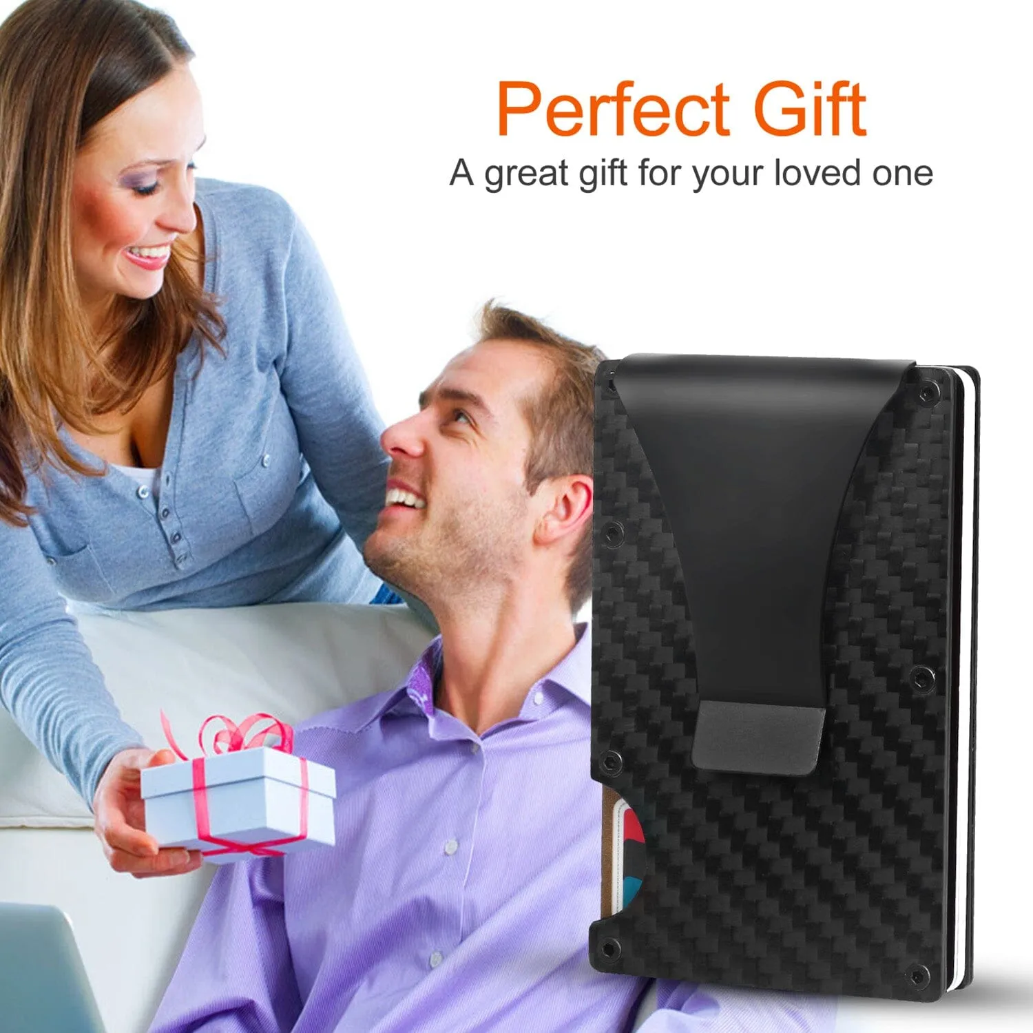 Credit Card Holder with Cash Clip Carbon Fiber RFID Blocking Scan for Men