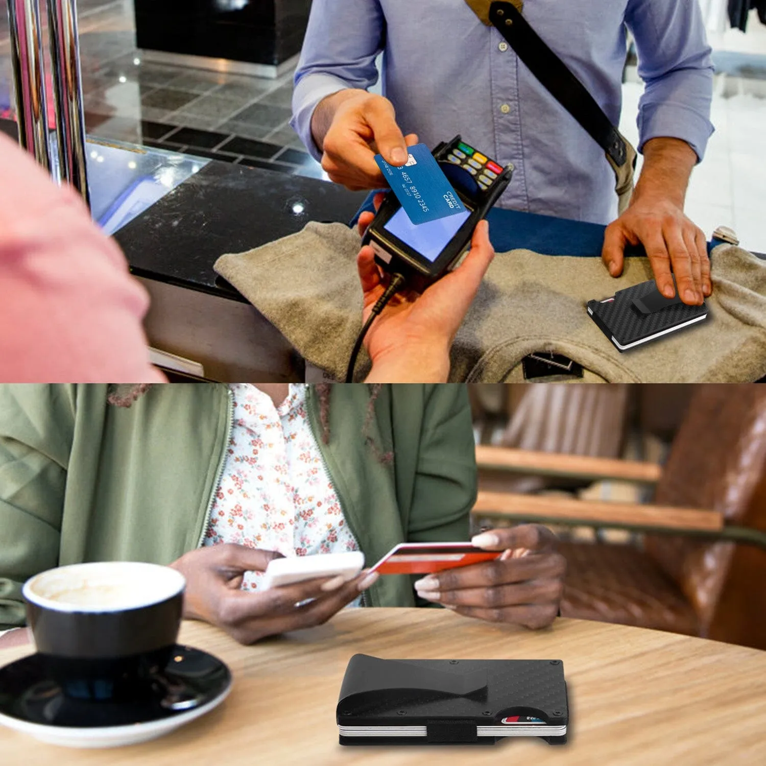 Credit Card Holder with Cash Clip Carbon Fiber RFID Blocking Scan for Men