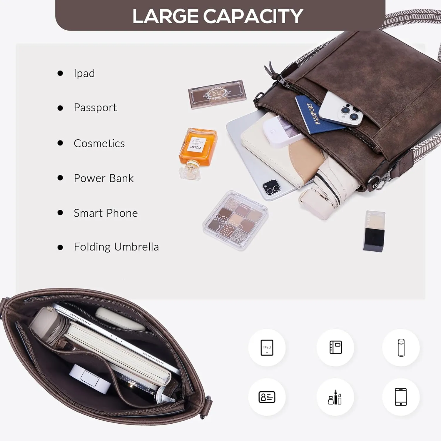 Crossbody Bags For Women Medium Crossbody Travel Purses with 4 Card Slots Leather Shoulder Handbags