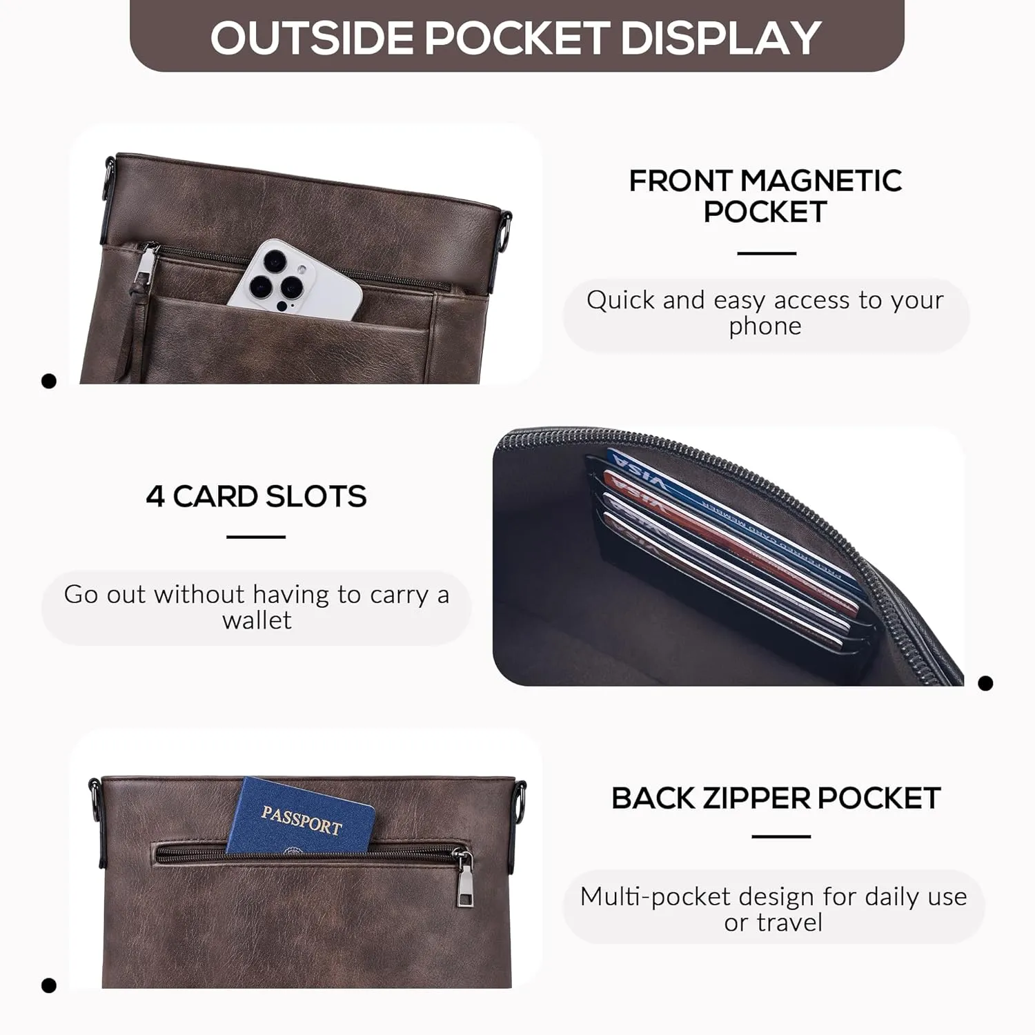 Crossbody Bags For Women Medium Crossbody Travel Purses with 4 Card Slots Leather Shoulder Handbags