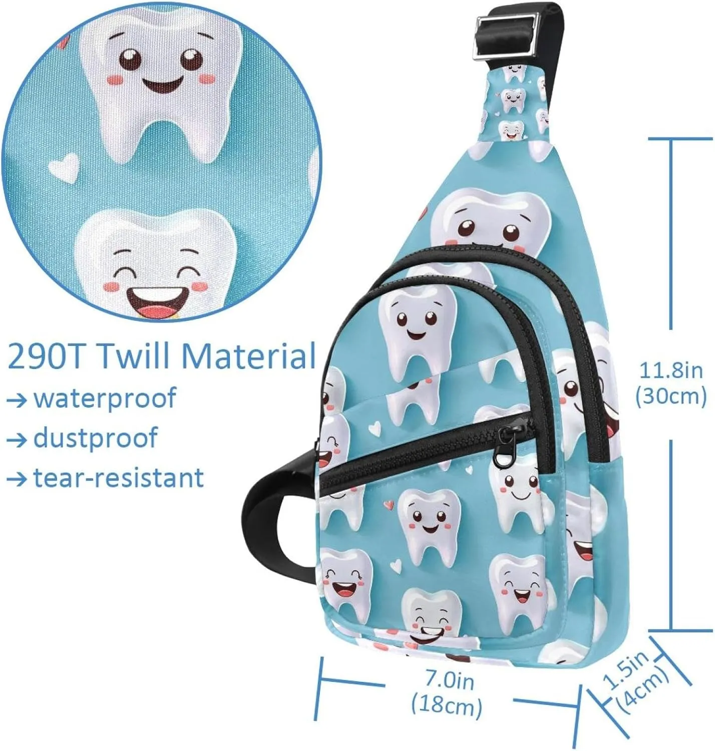 Crossbody Bags for Women Men Cute Teeth Isolated on Blue Background Sling Bag Bakpack Casual Chest Bag with Convertible Shoulder Strap