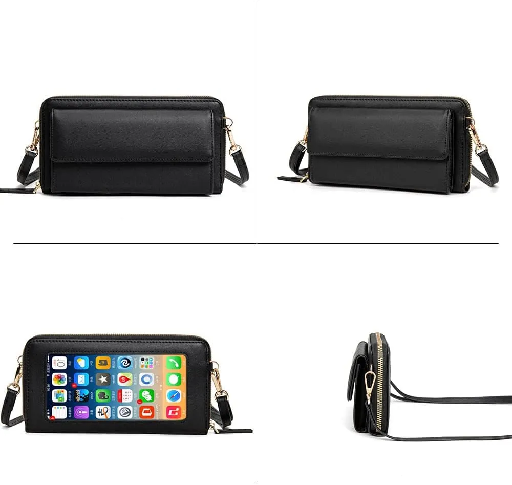 Crossbody Mobile Phone Bag for Samsung Galaxy A2 Core Touch Screen Cell Phone Wallet Purse for Women Leather Handbag Clutch with Credit Card Slots Shoulder Strap for Girls Gift,Grey