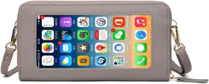 Crossbody Mobile Phone Bag for Samsung Galaxy A2 Core Touch Screen Cell Phone Wallet Purse for Women Leather Handbag Clutch with Credit Card Slots Shoulder Strap for Girls Gift,Grey