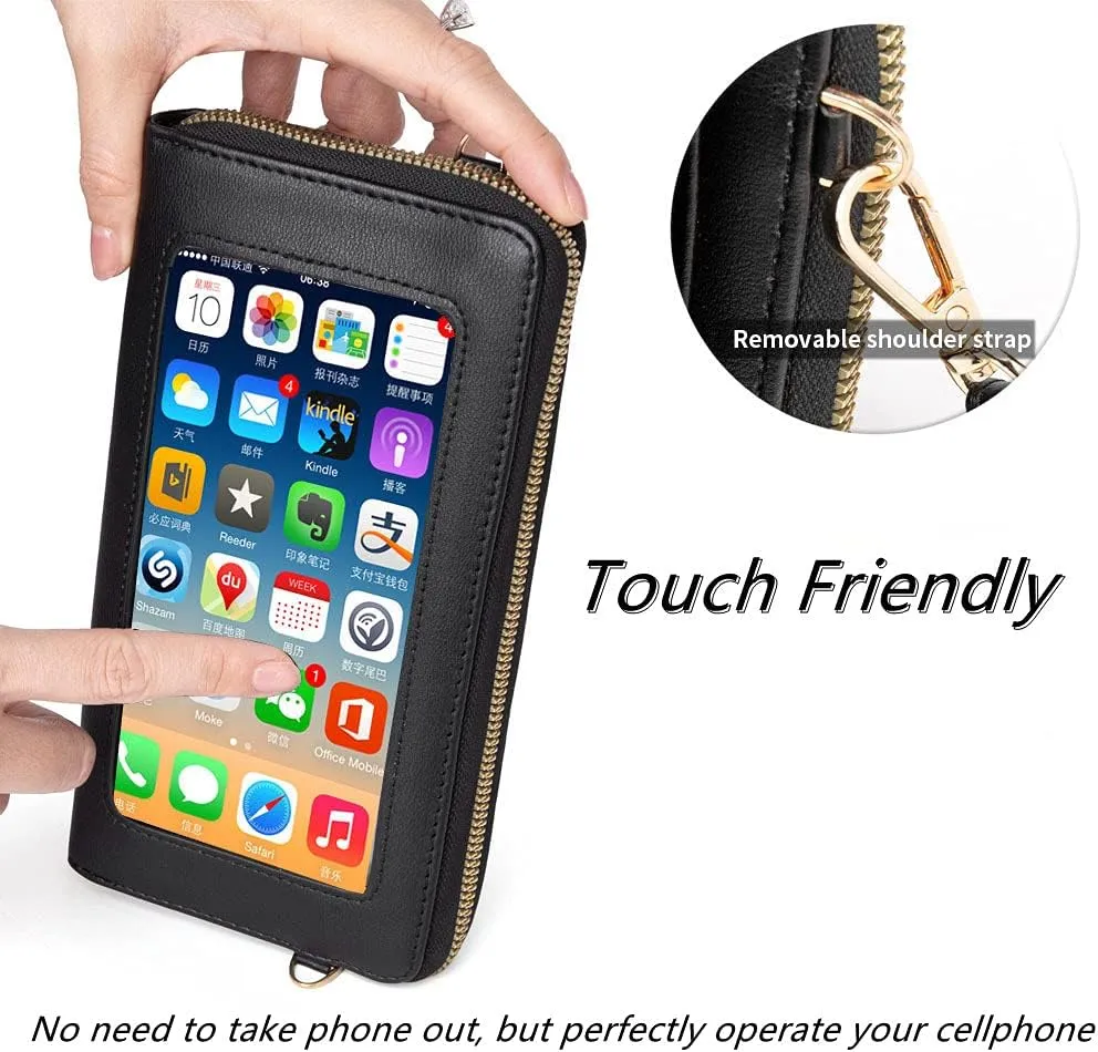 Crossbody Mobile Phone Bag for Samsung Galaxy A2 Core Touch Screen Cell Phone Wallet Purse for Women Leather Handbag Clutch with Credit Card Slots Shoulder Strap for Girls Gift,Grey
