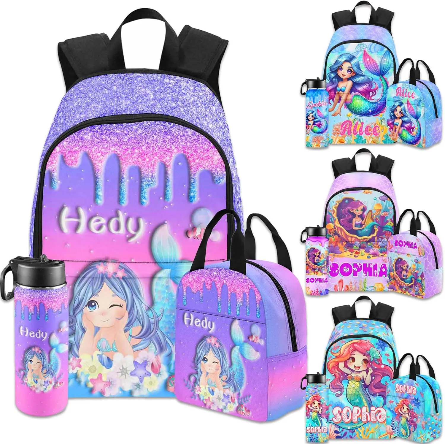 Custom Kids Backpack & Lunch Box Set Personalized Name School Bags Bookbag Lunch Bag Back to School Gift for Boy Girl (Design 07)