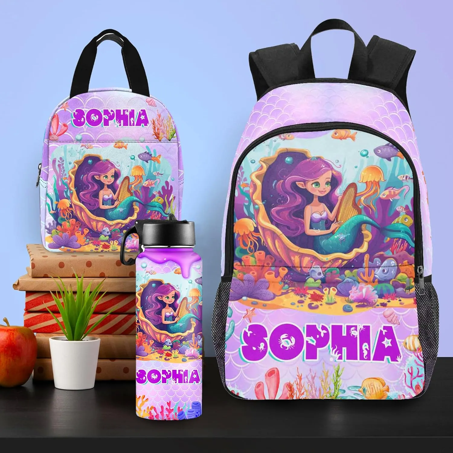 Custom Kids Backpack & Lunch Box Set Personalized Name School Bags Bookbag Lunch Bag Back to School Gift for Boy Girl (Design 07)