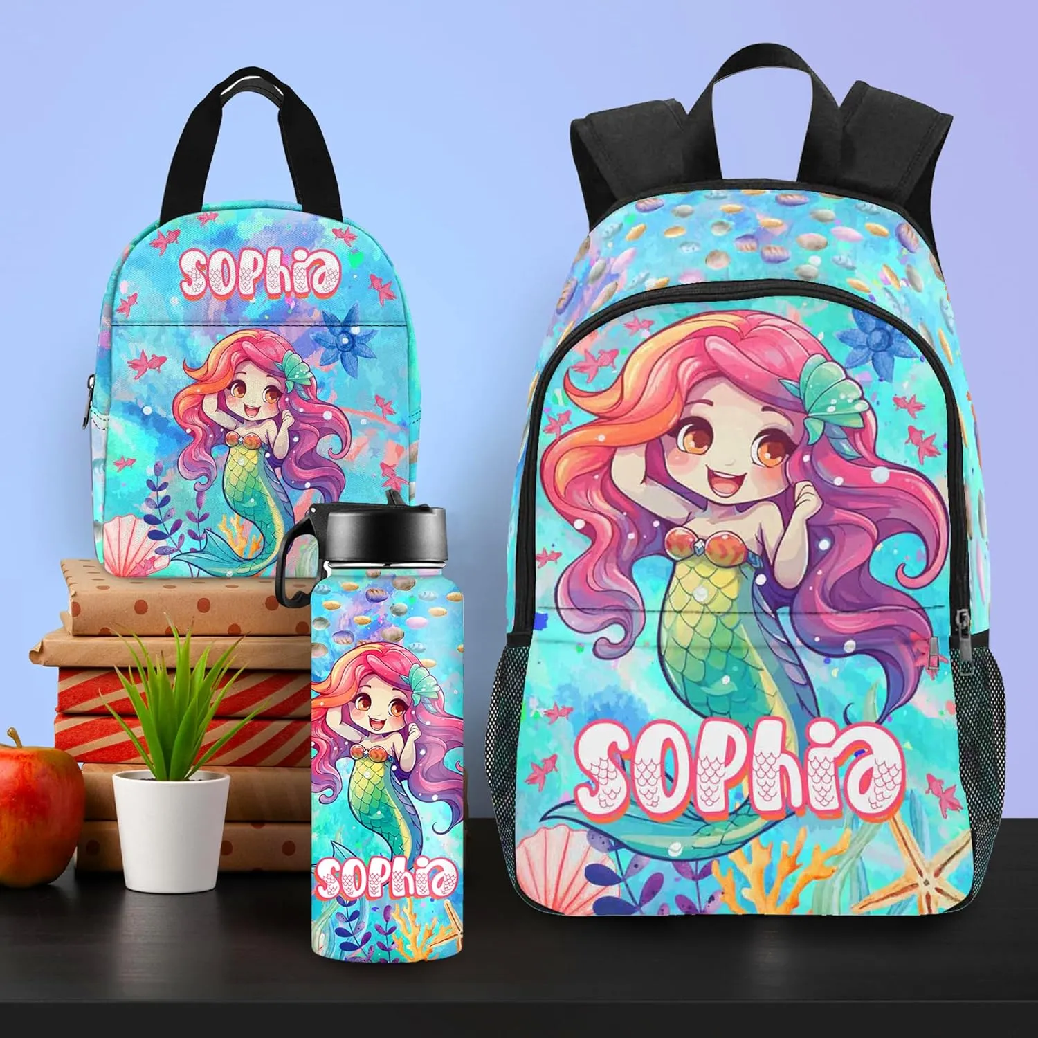 Custom Kids Backpack & Lunch Box Set Personalized Name School Bags Bookbag Lunch Bag Back to School Gift for Boy Girl (Design 07)