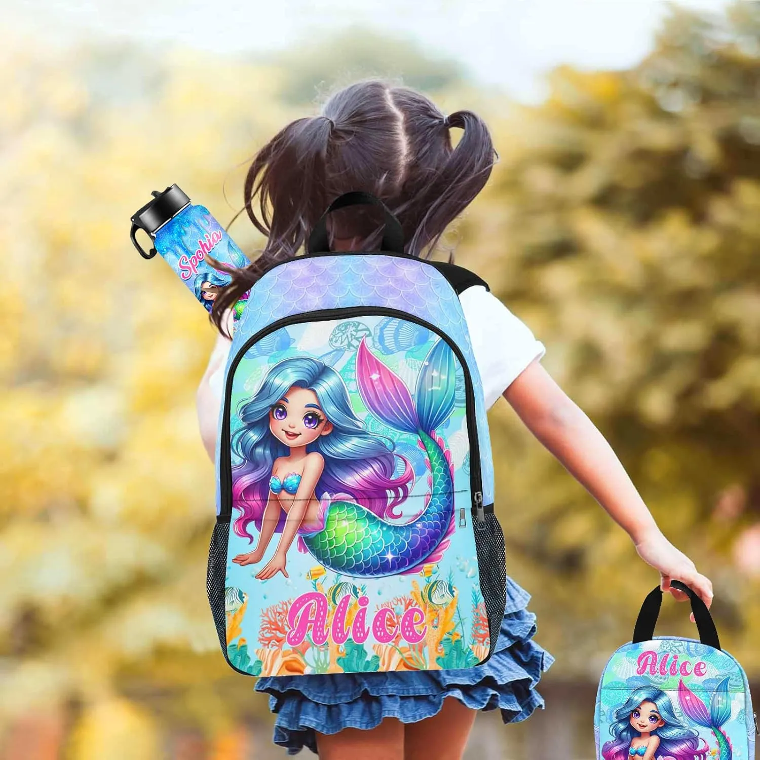 Custom Kids Backpack & Lunch Box Set Personalized Name School Bags Bookbag Lunch Bag Back to School Gift for Boy Girl (Design 07)