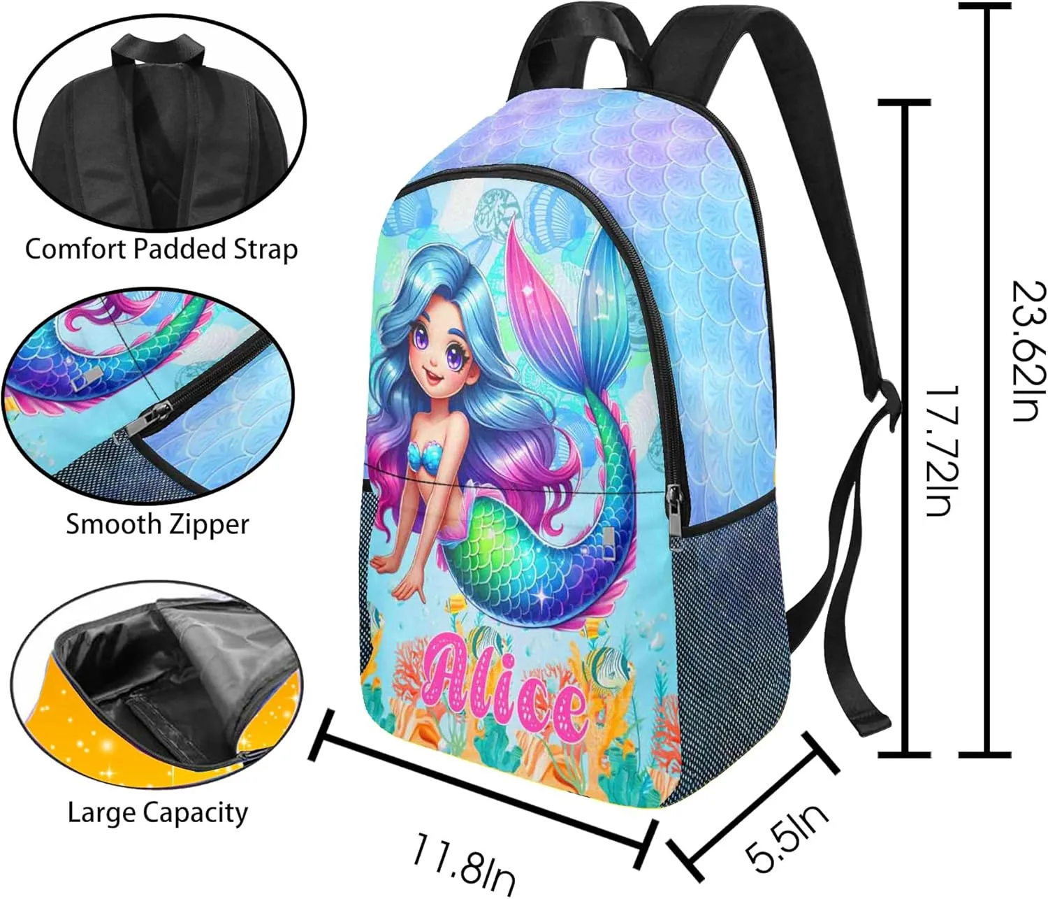 Custom Kids Backpack & Lunch Box Set Personalized Name School Bags Bookbag Lunch Bag Back to School Gift for Boy Girl (Design 07)