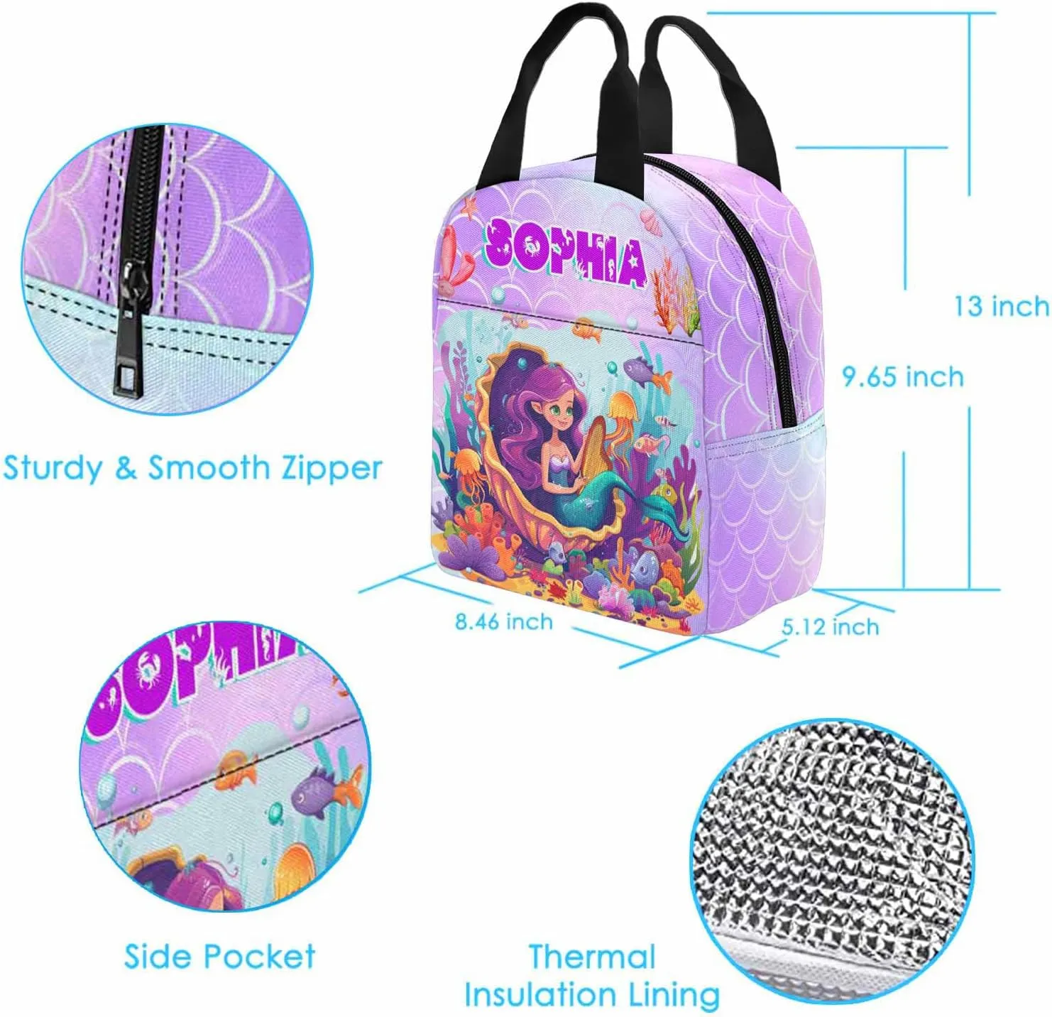 Custom Kids Backpack & Lunch Box Set Personalized Name School Bags Bookbag Lunch Bag Back to School Gift for Boy Girl (Design 07)
