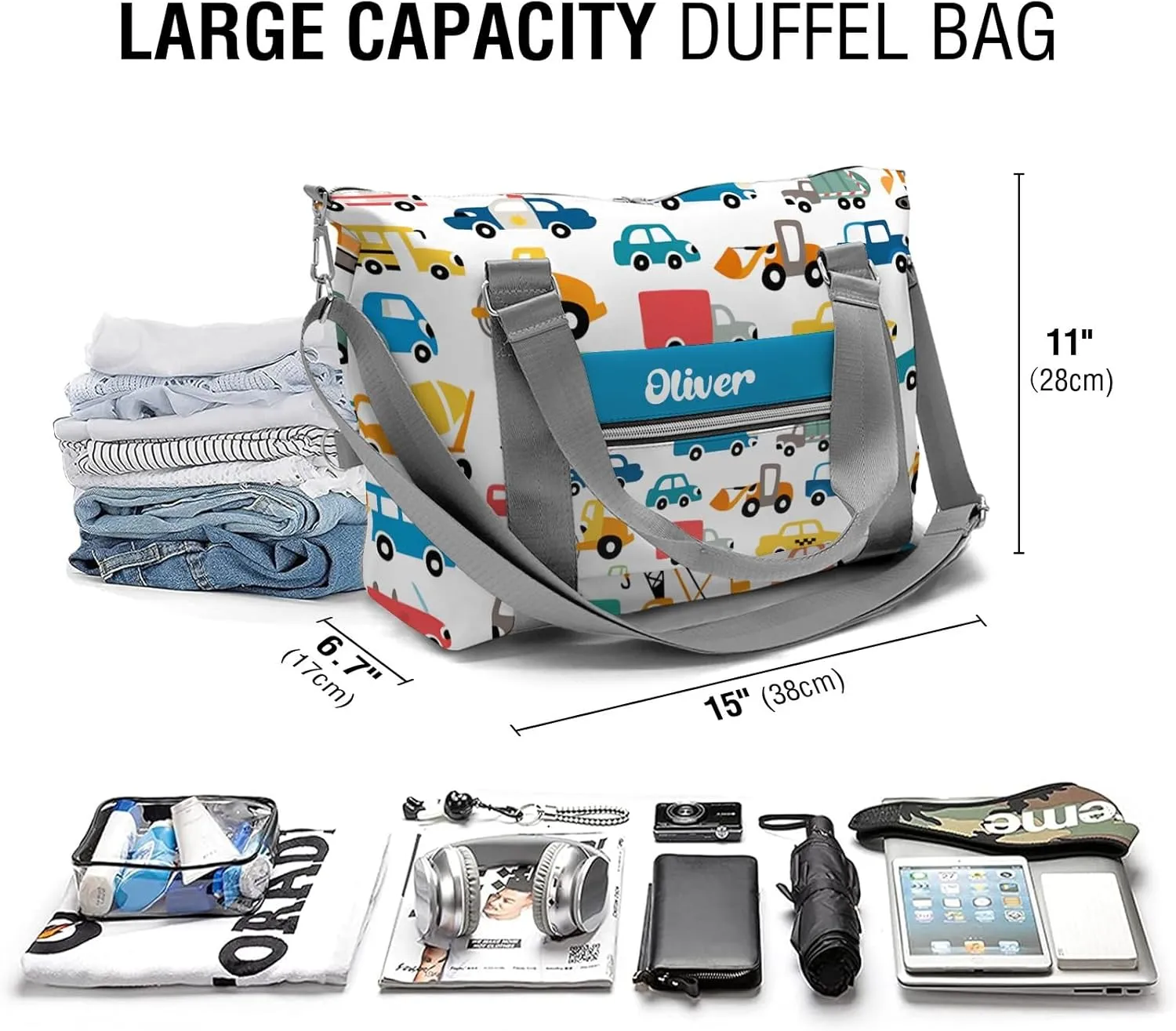 Custom Kids Cartoon Car Bus Monster Duffel Overnight Dance Bag for Girls Personalized Dance Duffle Bag for Women Girls Customized Kids Gifts
