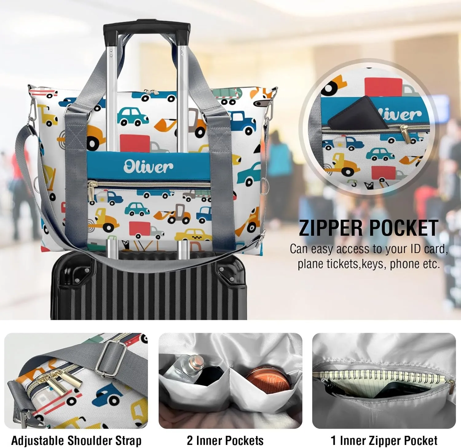 Custom Kids Cartoon Car Bus Monster Duffel Overnight Dance Bag for Girls Personalized Dance Duffle Bag for Women Girls Customized Kids Gifts