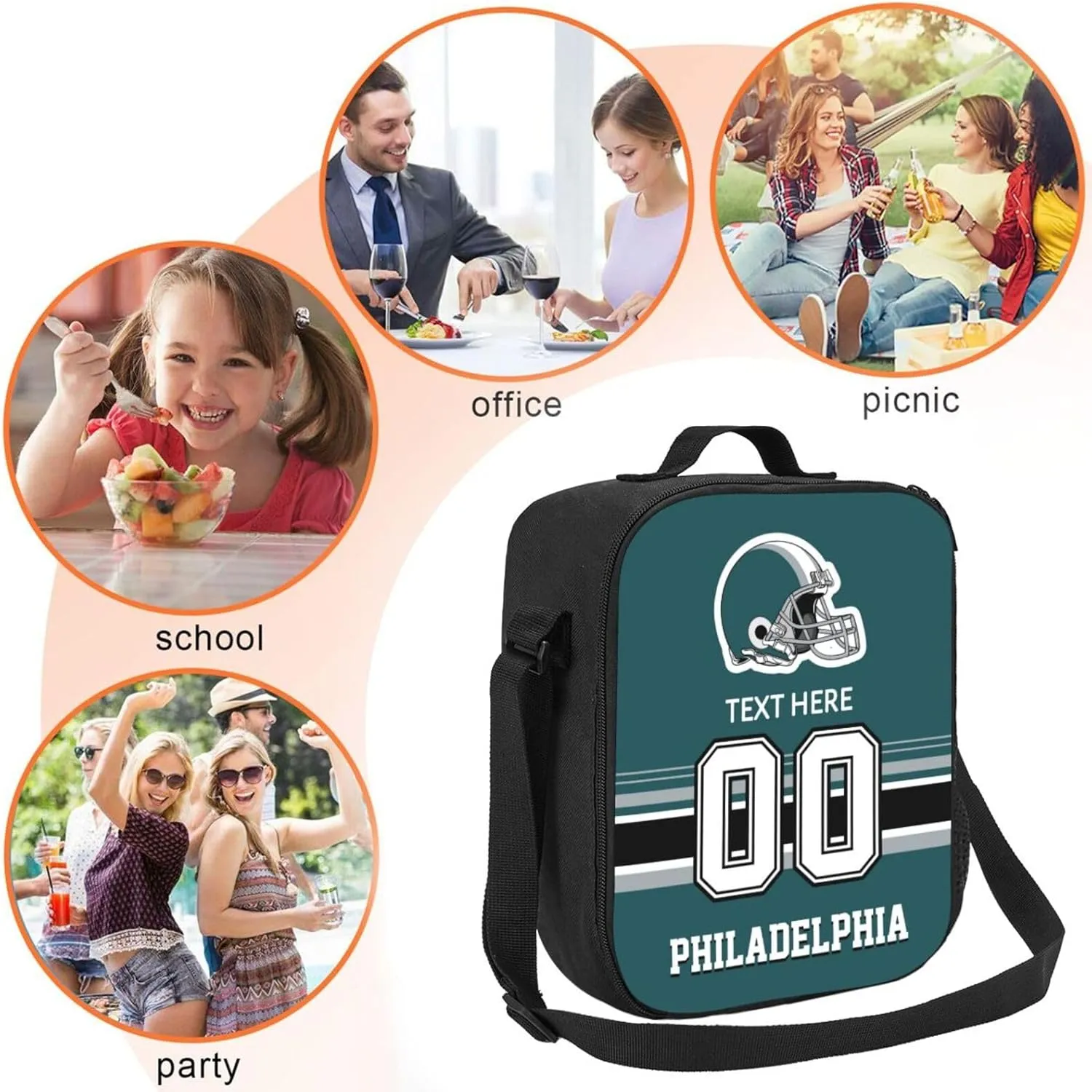 Custom Philadelphia Lunch Bag Gifts For Men Women Fans, Personalized Name And Number Lunch Box Adjustable Shoulder Straps Insulated Lunch Bags For Work Picnic Travel