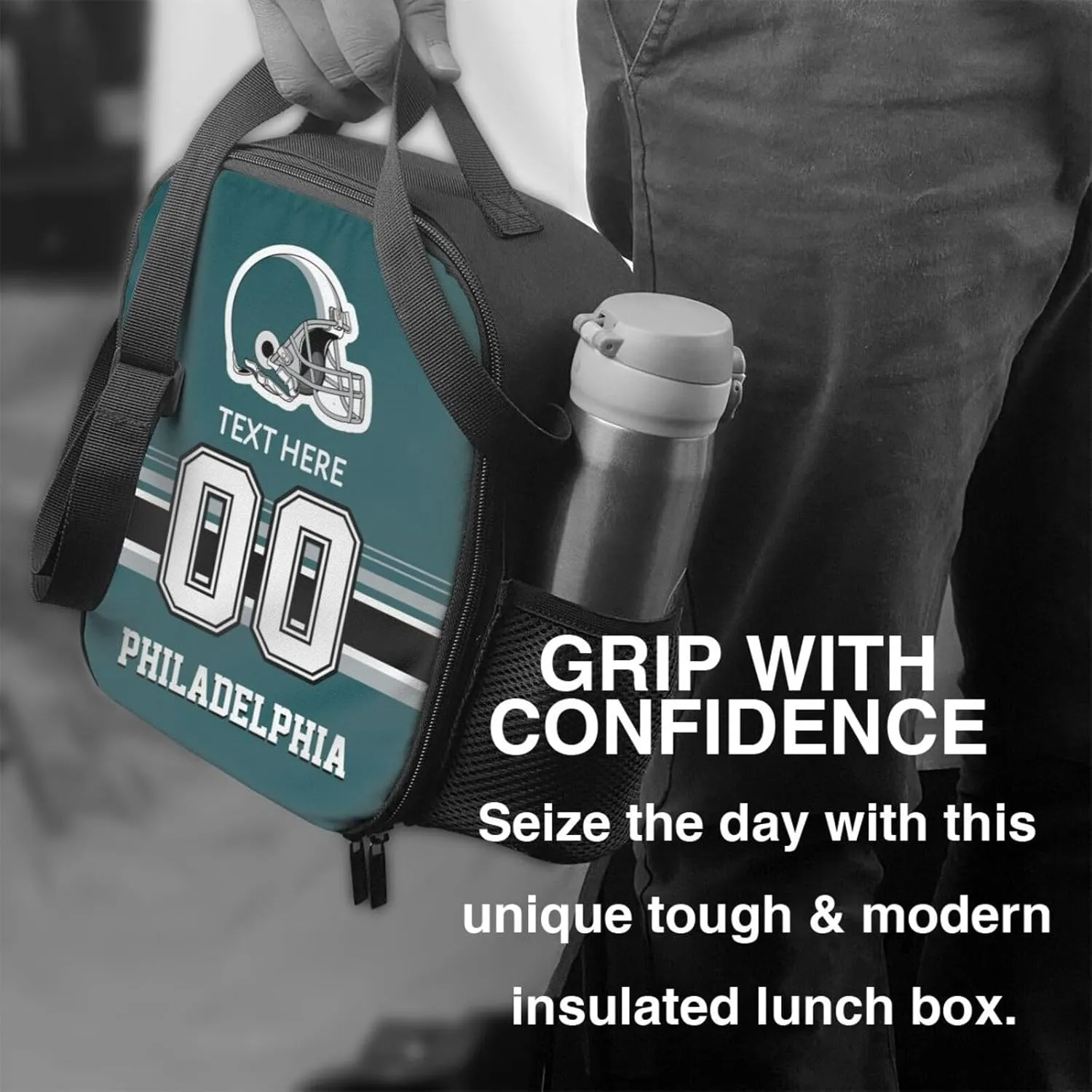 Custom Philadelphia Lunch Bag Gifts For Men Women Fans, Personalized Name And Number Lunch Box Adjustable Shoulder Straps Insulated Lunch Bags For Work Picnic Travel