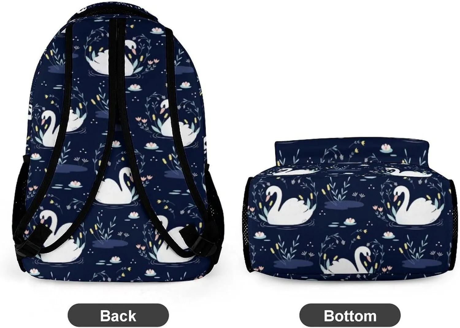 Custom Swan Backpack for Kids Girls Boys School, 16 Inches Cute Swans Theme Bookbag, Adjustable, Lightweight, Large Capacity, Colorful Daily Casual Backpacks