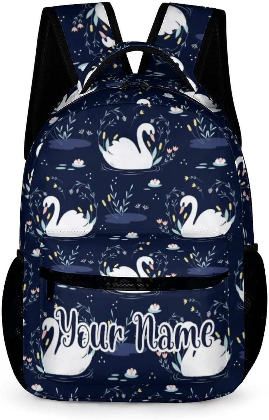 Custom Swan Backpack for Kids Girls Boys School, 16 Inches Cute Swans Theme Bookbag, Adjustable, Lightweight, Large Capacity, Colorful Daily Casual Backpacks