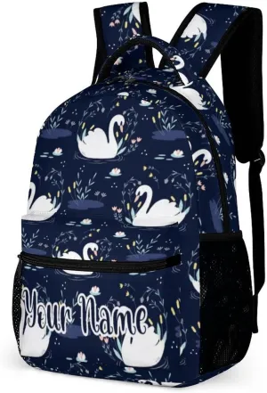 Custom Swan Backpack for Kids Girls Boys School, 16 Inches Cute Swans Theme Bookbag, Adjustable, Lightweight, Large Capacity, Colorful Daily Casual Backpacks