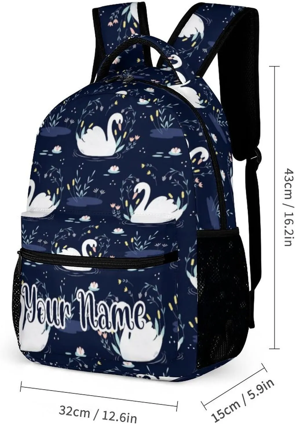Custom Swan Backpack for Kids Girls Boys School, 16 Inches Cute Swans Theme Bookbag, Adjustable, Lightweight, Large Capacity, Colorful Daily Casual Backpacks