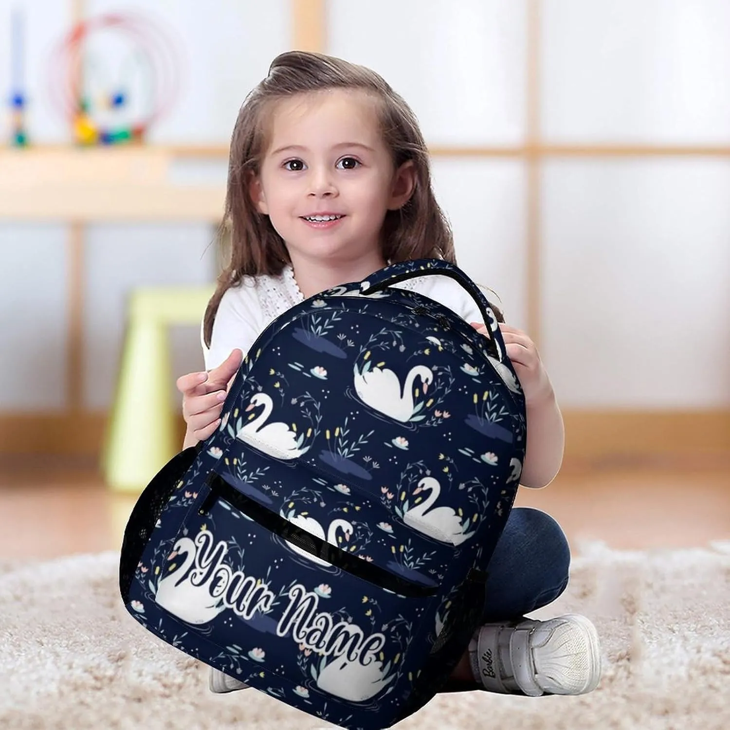 Custom Swan Backpack for Kids Girls Boys School, 16 Inches Cute Swans Theme Bookbag, Adjustable, Lightweight, Large Capacity, Colorful Daily Casual Backpacks