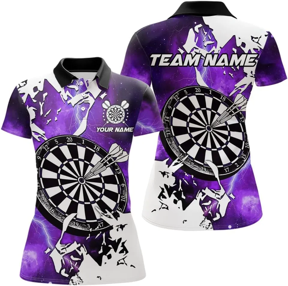 Customized Name, Team Name Jersey, Lightning Grunge Dartboard 3D Printed Darts Shirts for Women, Darts