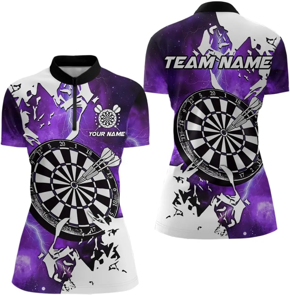 Customized Name, Team Name Jersey, Lightning Grunge Dartboard 3D Printed Darts Shirts for Women, Darts