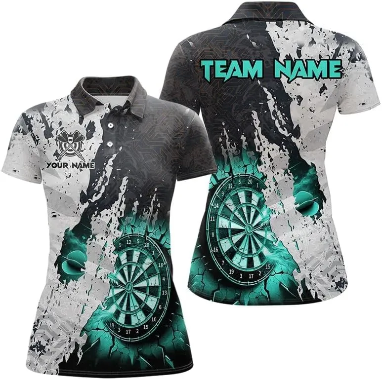 Customized Name, Team Name Jersey, Lightning Grunge Dartboard 3D Printed Darts Shirts for Women, Darts