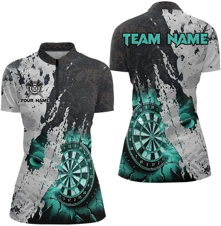 Customized Name, Team Name Jersey, Lightning Grunge Dartboard 3D Printed Darts Shirts for Women, Darts