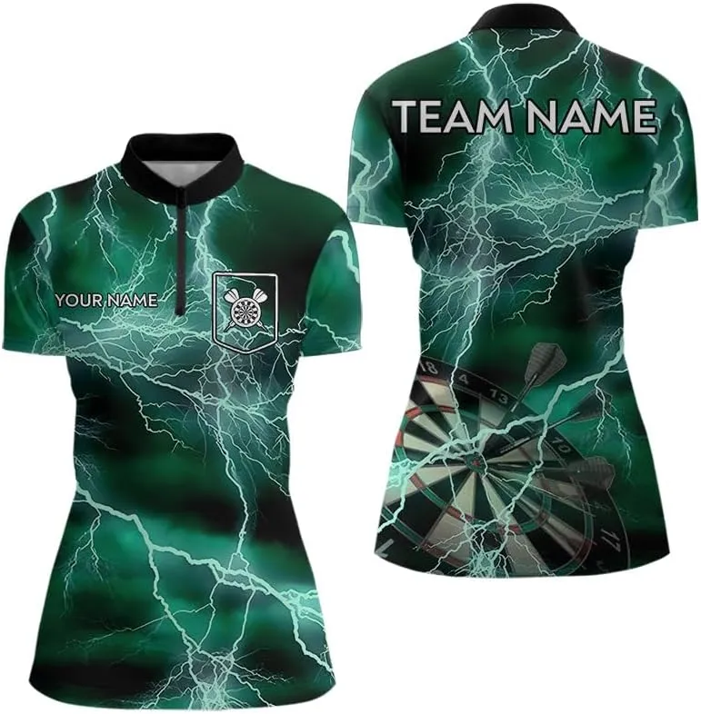 Customized Name, Team Name Jersey, Red Dartboard Thunder Storm Lighting Dart Shirts for Women Team