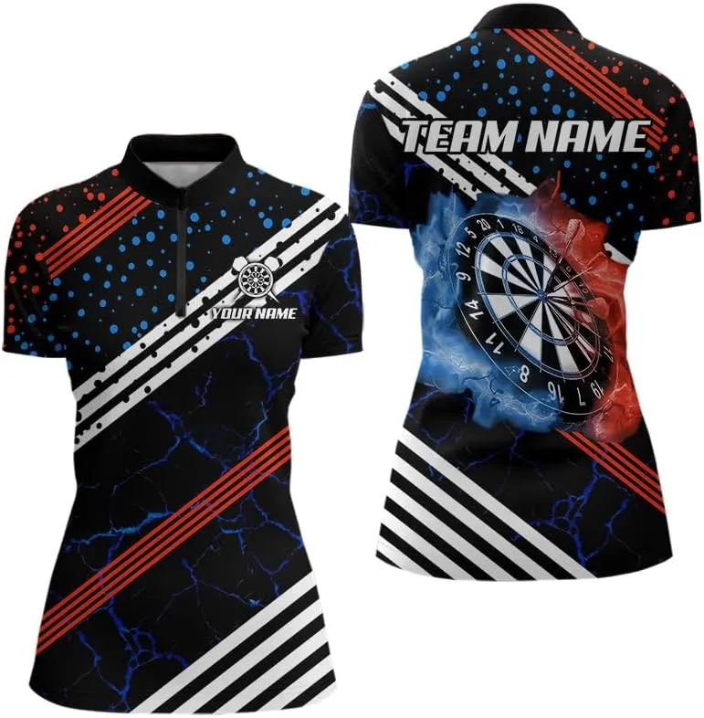 Customized Name, Team Name Jersey, Turquoise ICY Dartboard Darts Polo & Quarter Zip for Women, Team