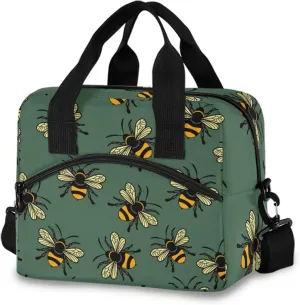 Cute Bee Insulated Lunch Bag Reusable Lunch Tote Bag Lunch Box for Women Men Adult Cooler Bag with Adjustable Shoulder Strap Leakproof for Work School Picnic
