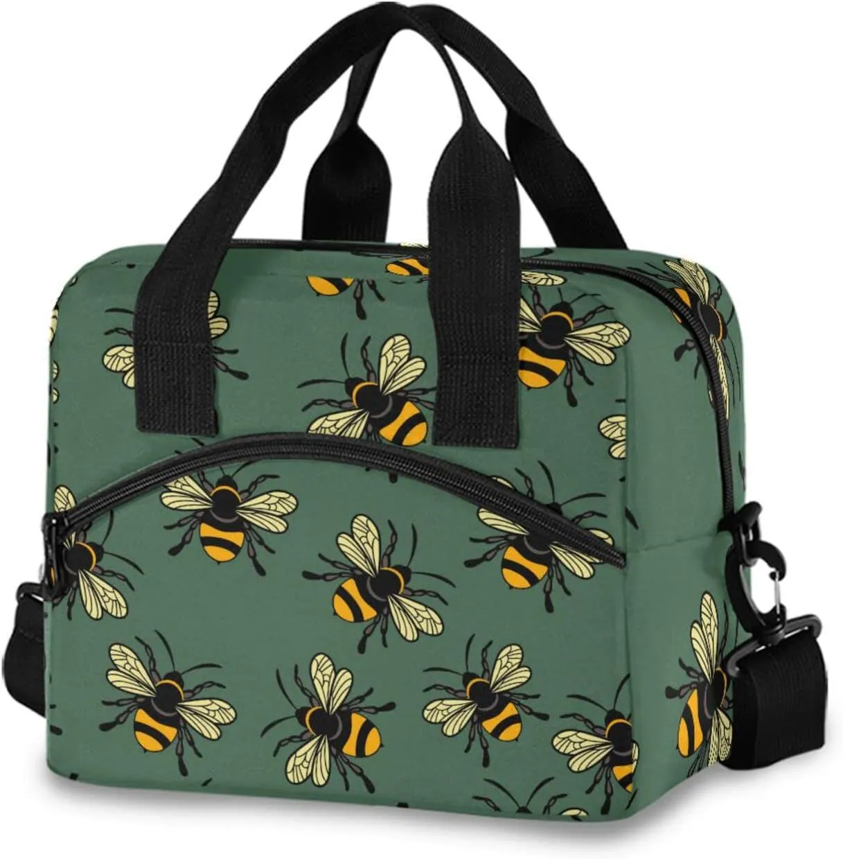 Cute Bee Insulated Lunch Bag Reusable Lunch Tote Bag Lunch Box for Women Men Adult Cooler Bag with Adjustable Shoulder Strap Leakproof for Work School Picnic