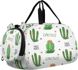 Cute Cactuses Youth Sports & Travel Duffle Bag with Shoe Compartment,Waterproof Gym Bag for Girls and Boys (Overnight Essentials Organizer)