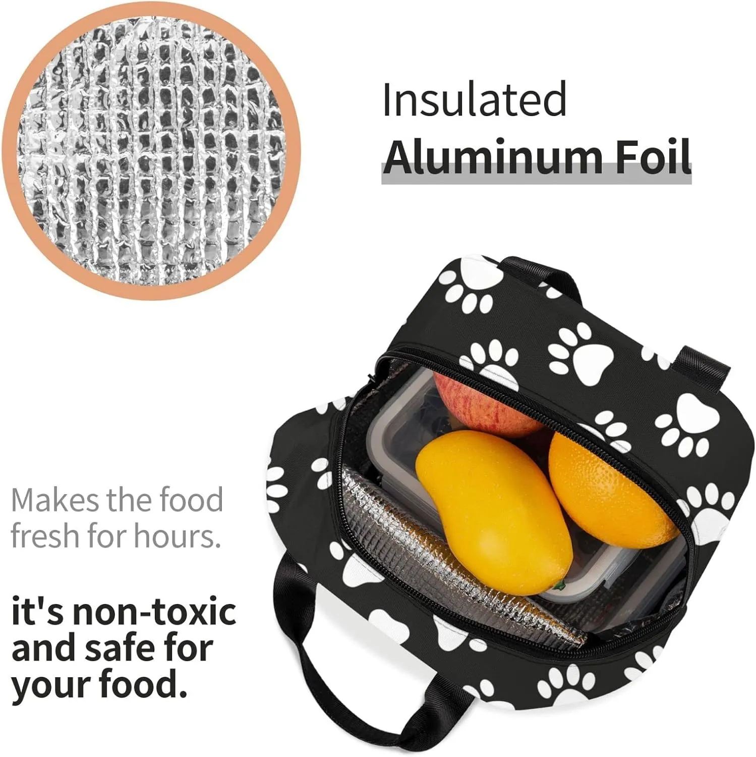 Cute Dog Paws Print Lunch Bag Compact Tote Bag Animal Footprints Reusable Lunch Box Container For Women Men School Office Work