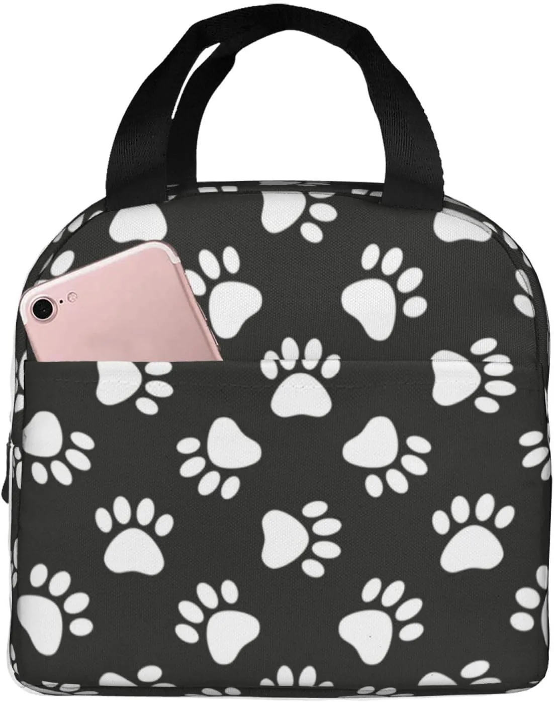 Cute Dog Paws Print Lunch Bag Compact Tote Bag Animal Footprints Reusable Lunch Box Container For Women Men School Office Work