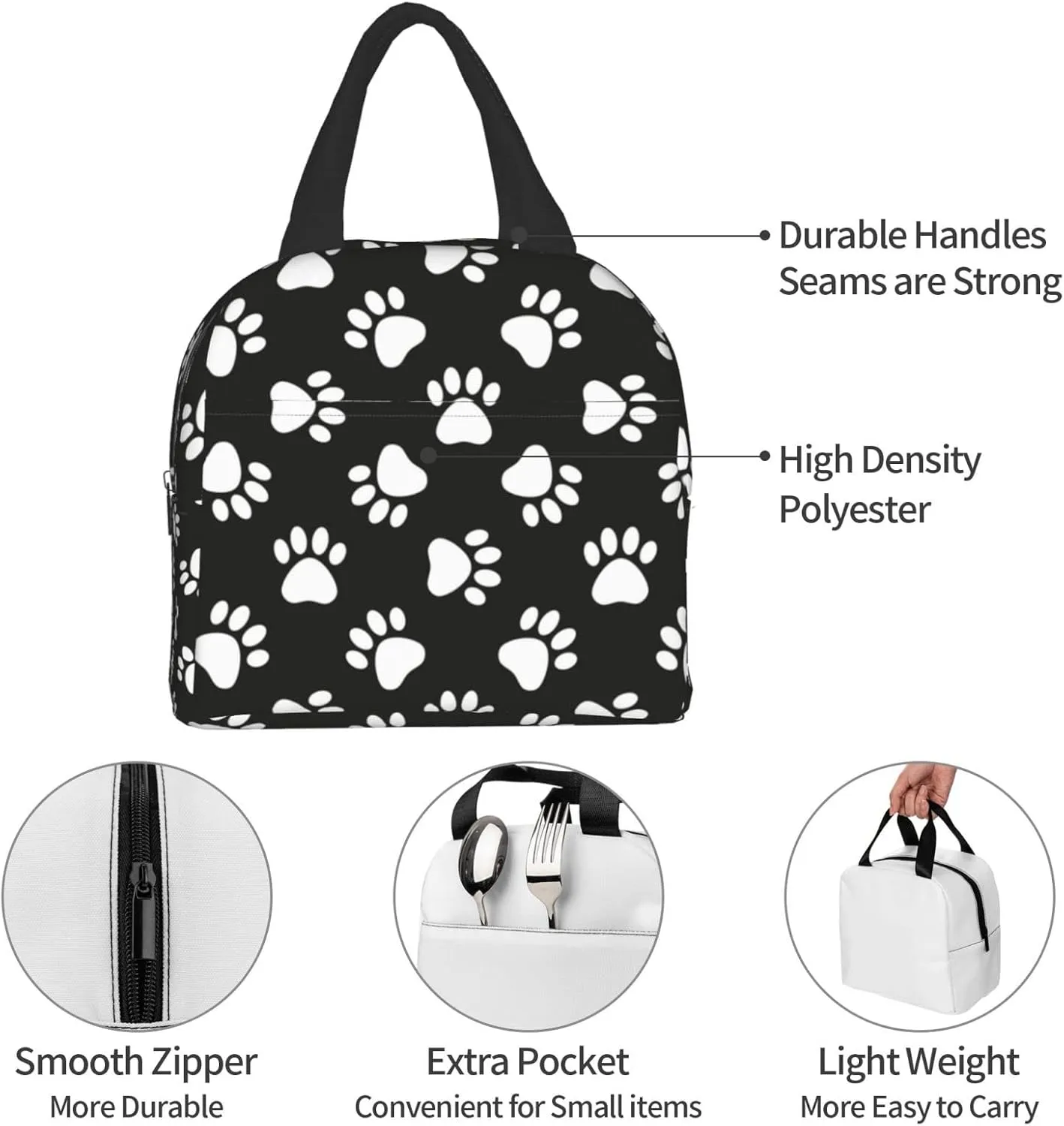 Cute Dog Paws Print Lunch Bag Compact Tote Bag Animal Footprints Reusable Lunch Box Container For Women Men School Office Work