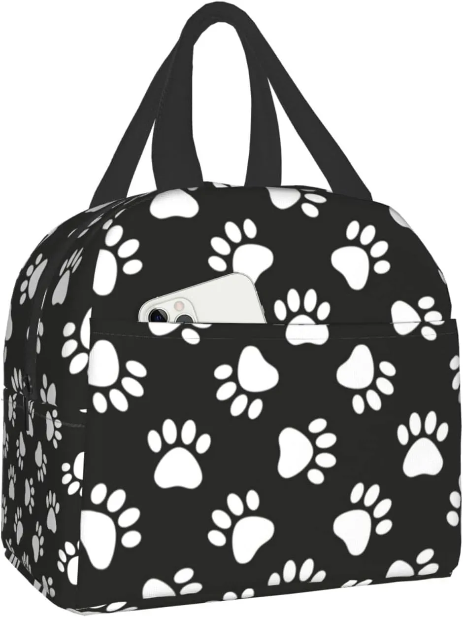Cute Dog Paws Print Lunch Bag Compact Tote Bag Animal Footprints Reusable Lunch Box Container For Women Men School Office Work