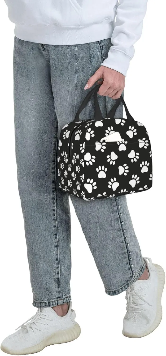 Cute Dog Paws Print Lunch Bag Compact Tote Bag Animal Footprints Reusable Lunch Box Container For Women Men School Office Work