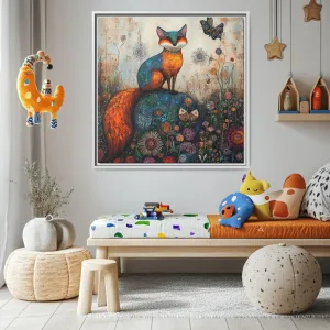 Cute Fox Kids Room Wall Art, Colorful Animal Nursery Wall Decor, Nature Lover Gift, Bohemian Home Decor, Matte Canvas