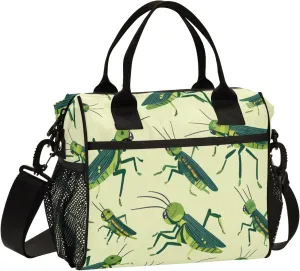Cute Green Grasshopper Pattern Lunch Bag Cooler Lunch Box Portable Meal Prep Food Container for Office School Travel Picnic Work