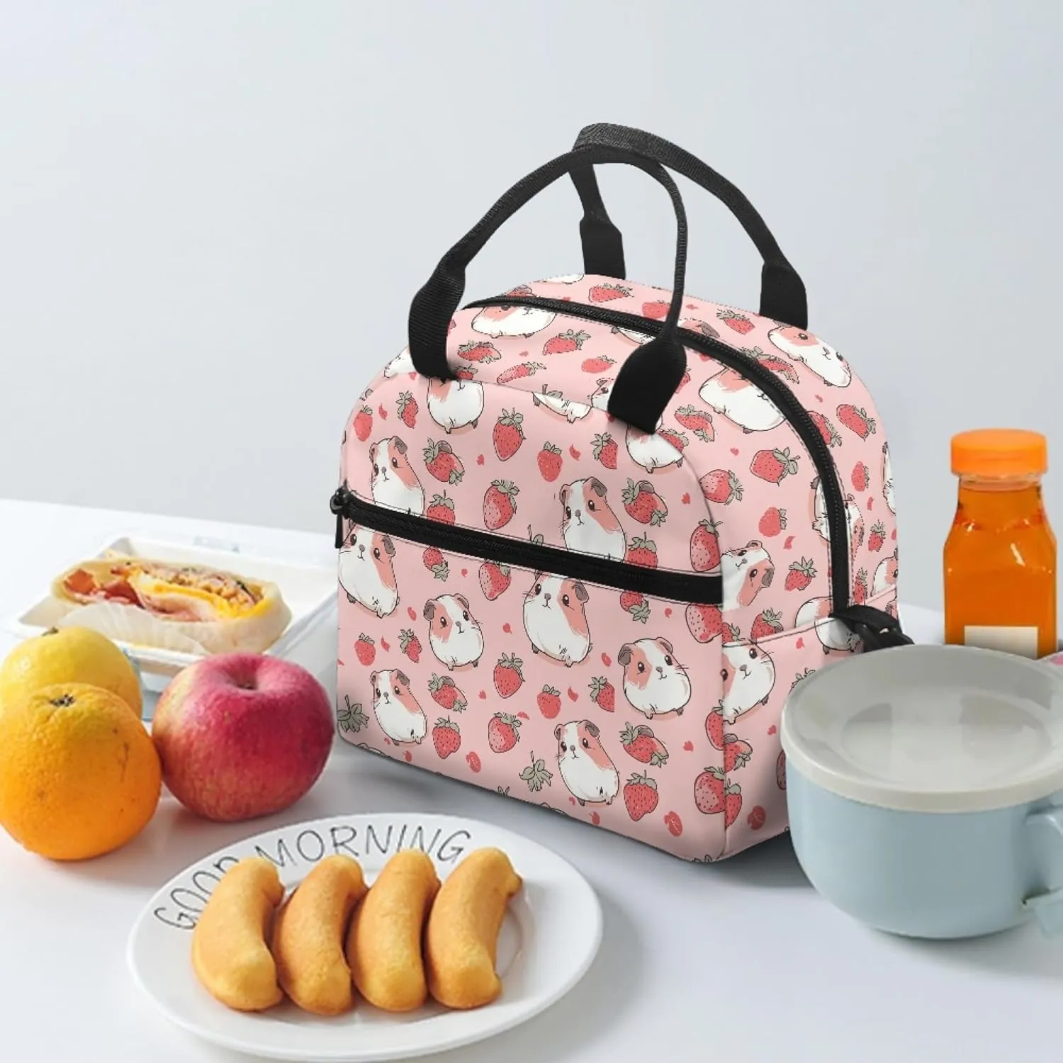 Cute Guinea Pig Lunch Bags for Kids Girls Insulated Coolers Lunch Box Reusable Lunch Tote Bag Snacks Containers for Women Work Picnic Outdoor with Long Strap
