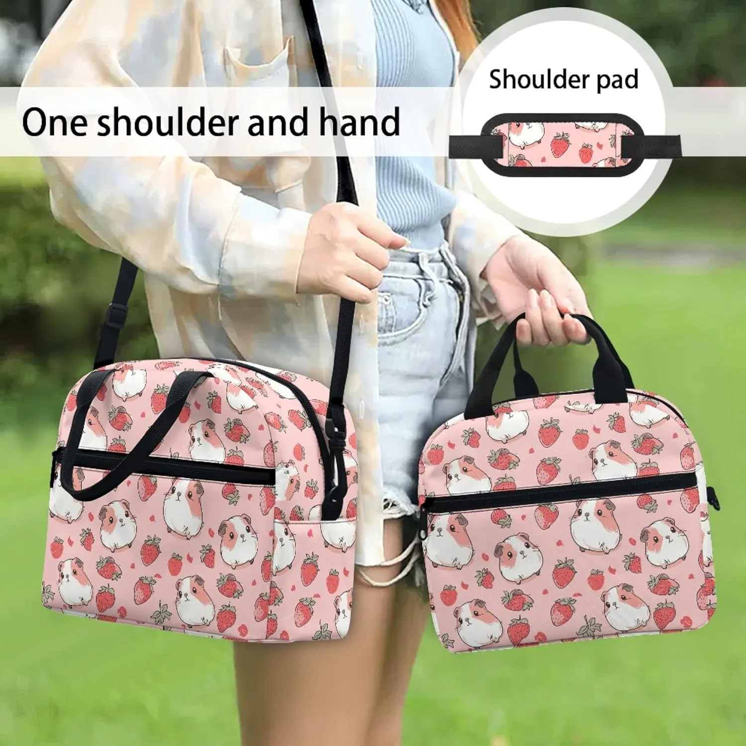 Cute Guinea Pig Lunch Bags for Kids Girls Insulated Coolers Lunch Box Reusable Lunch Tote Bag Snacks Containers for Women Work Picnic Outdoor with Long Strap