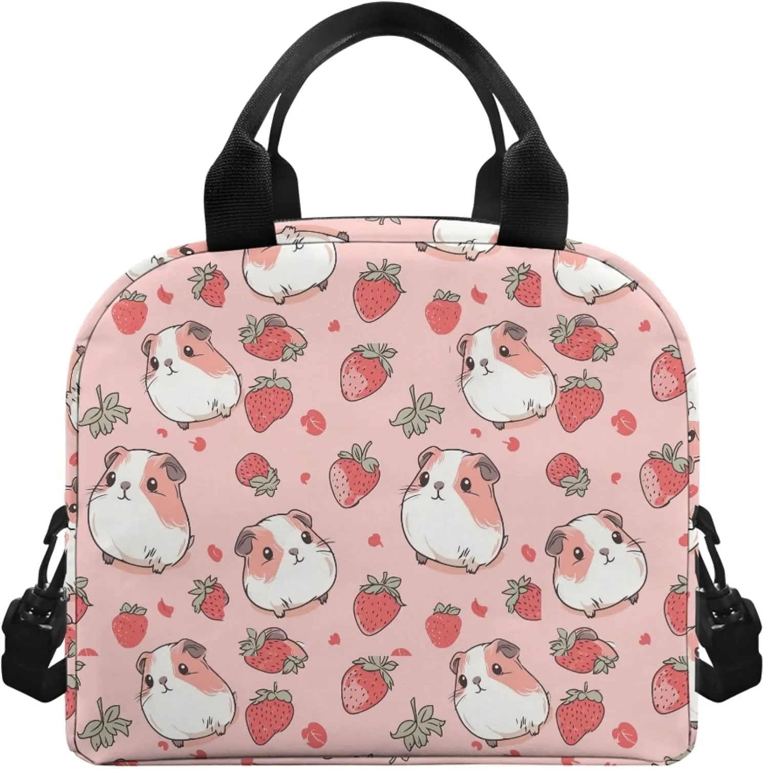Cute Guinea Pig Lunch Bags for Kids Girls Insulated Coolers Lunch Box Reusable Lunch Tote Bag Snacks Containers for Women Work Picnic Outdoor with Long Strap