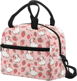 Cute Guinea Pig Lunch Bags for Kids Girls Insulated Coolers Lunch Box Reusable Lunch Tote Bag Snacks Containers for Women Work Picnic Outdoor with Long Strap