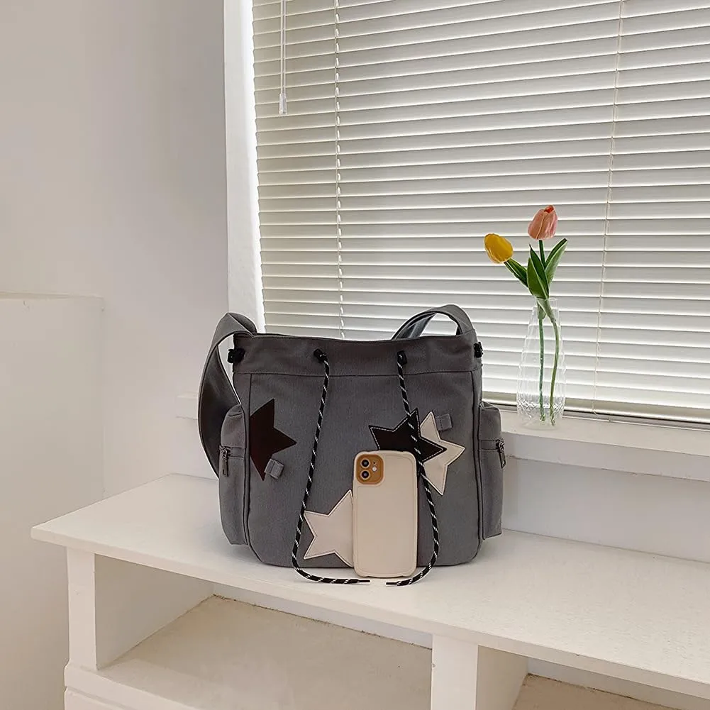Cute Kawaii Messenger Bag Canvas Crossbody Bag Aesthetic Shoulder Bag for Women Men Flap Messenger Bag