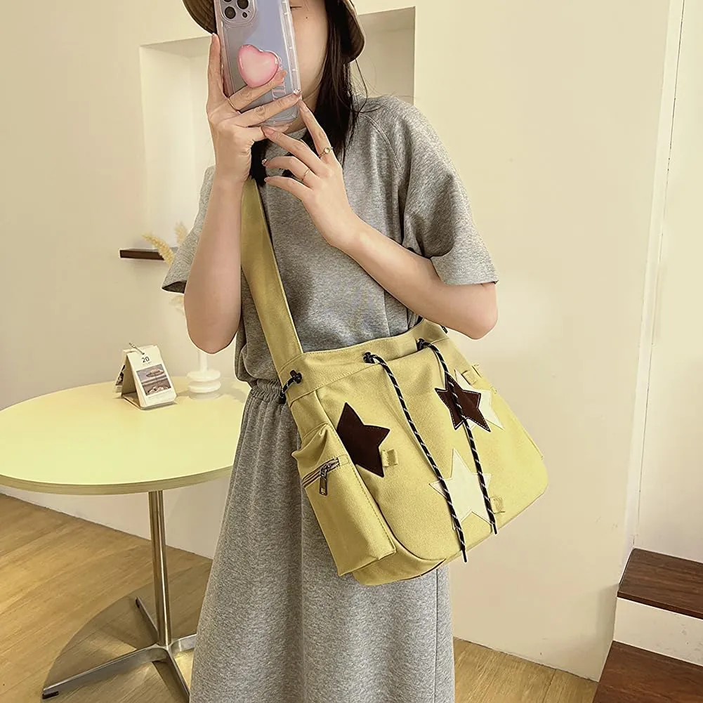 Cute Kawaii Messenger Bag Canvas Crossbody Bag Aesthetic Shoulder Bag for Women Men Flap Messenger Bag